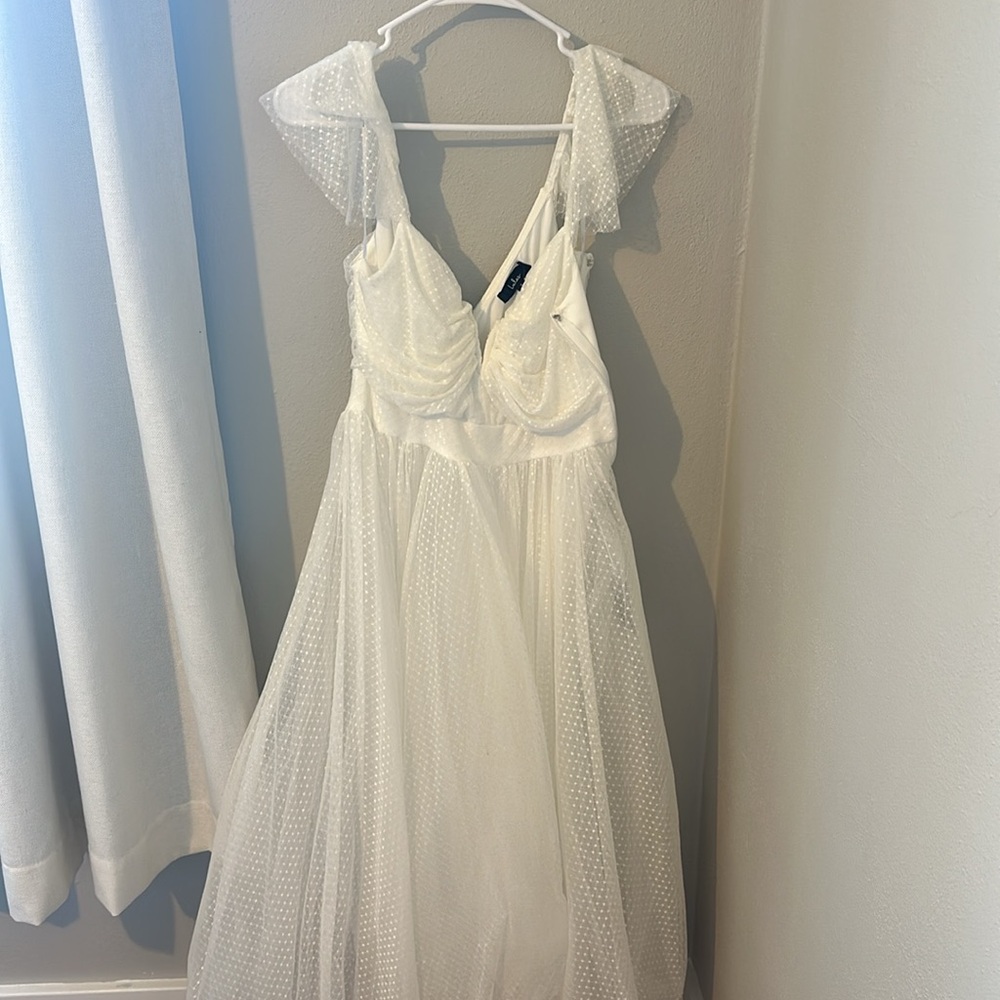 Lulus White Swiss Dot Tea Length Dress